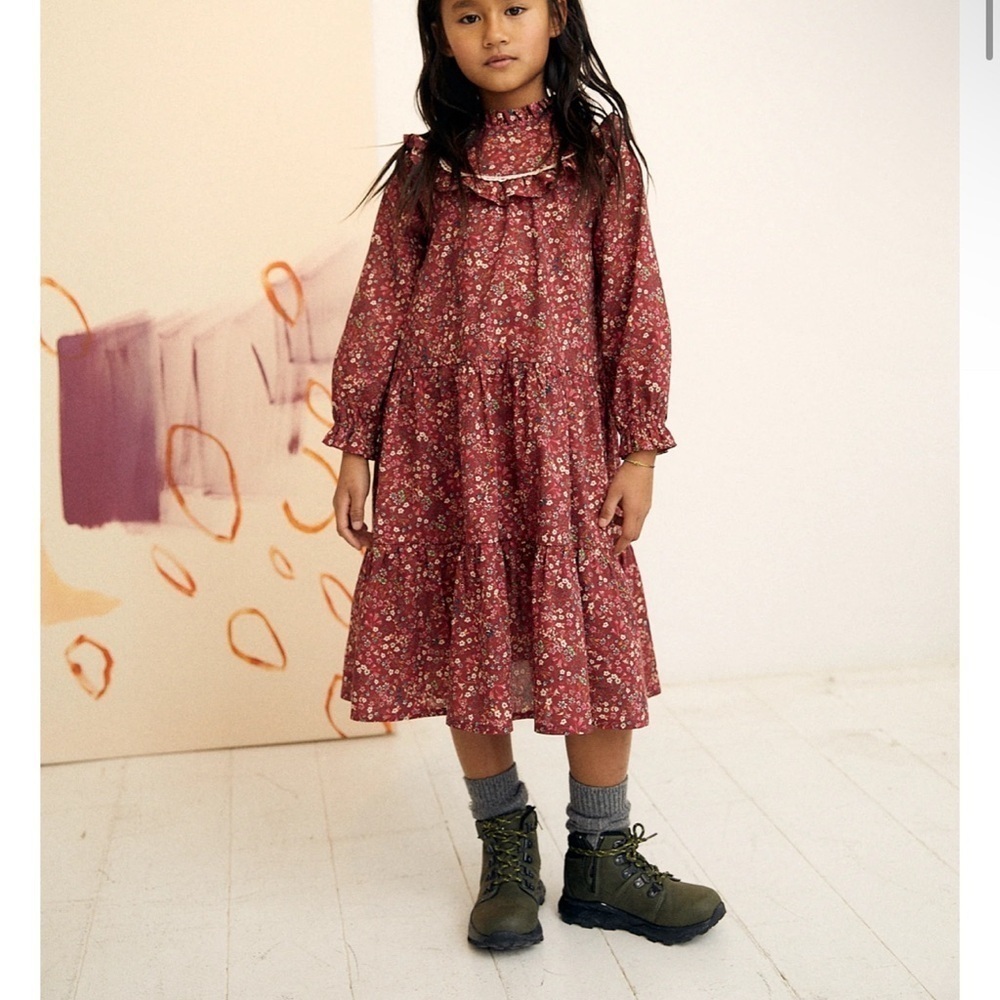 Adorable Floral Kids Dress in red burgundy  by The New Society